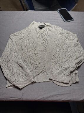 Lane Bryant silver Crochet Open Cardigan
